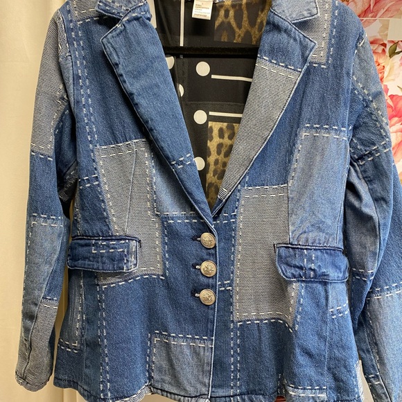 OOLALA PATCHWORK DENIM BLAZER BLUE - Picture 6 of 12